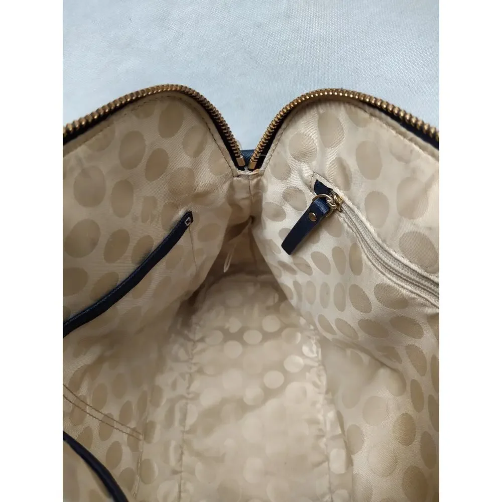 Kate Spade New York Midnight Blue Leather Double Handles Zipper Satchel Bag